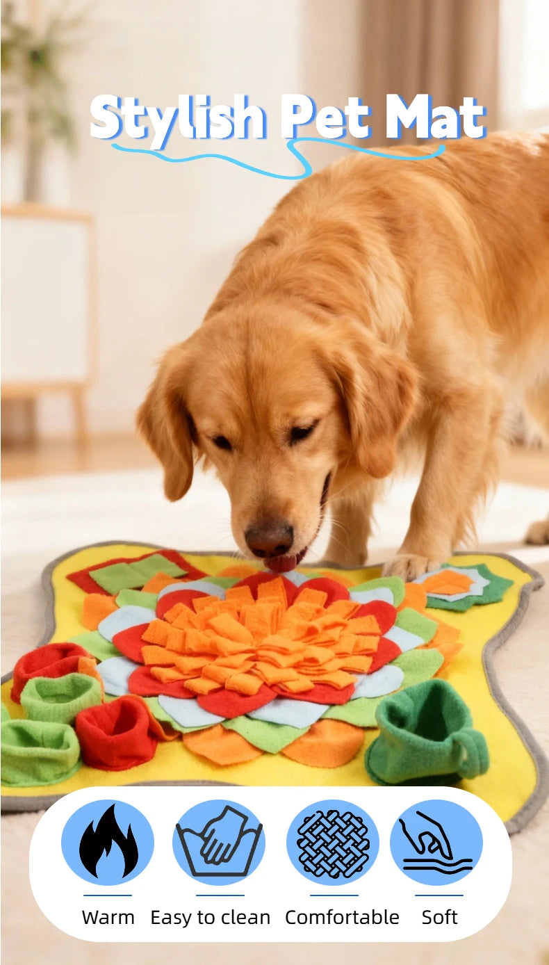 Pet Snuffle Mat for Dogs Cats, Interactive Foraging Feeding Mat, Non‑Slip Colorful Flower Shape Nosework Training Toy, Stress Re