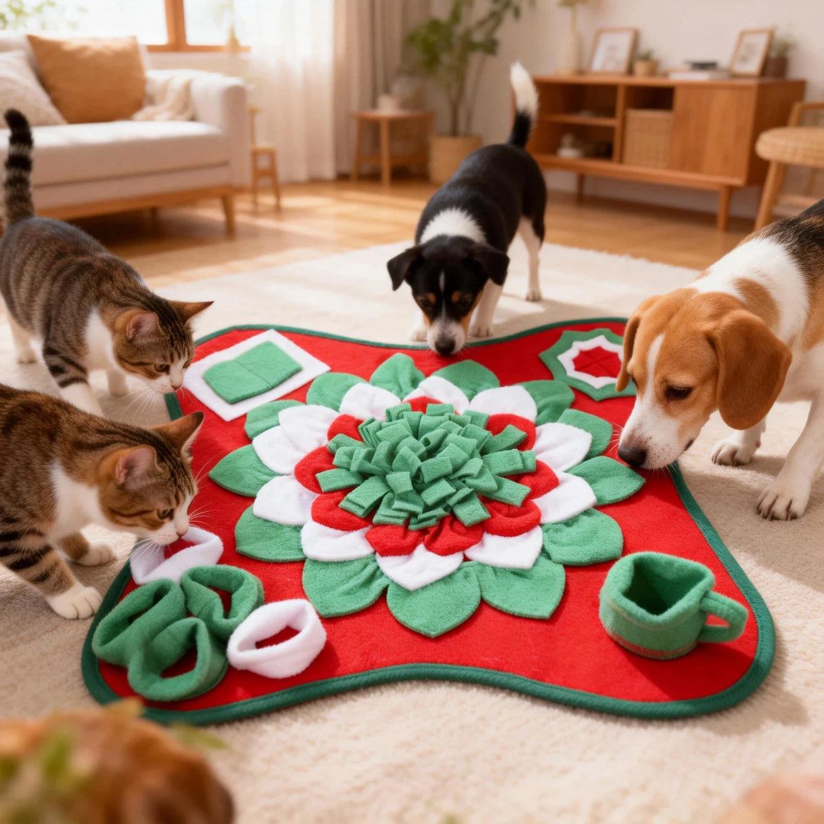 Pet Snuffle Mat for Dogs Cats, Interactive Foraging Feeding Mat, Non‑Slip Colorful Flower Shape Nosework Training Toy, Stress Re