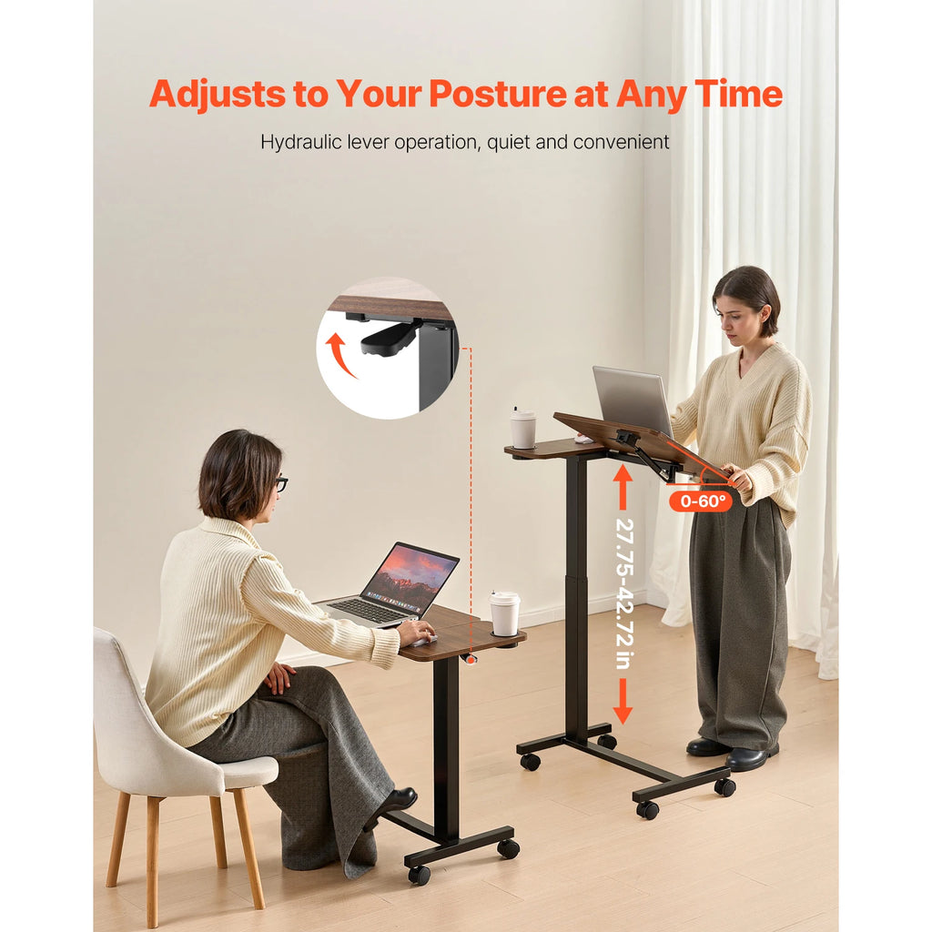 VEVOR Overbed Table Mobile Bed Side Table w/ Swivel Casters Height & Angle Adjustable Rolling Laptop Desk for Home Office Study