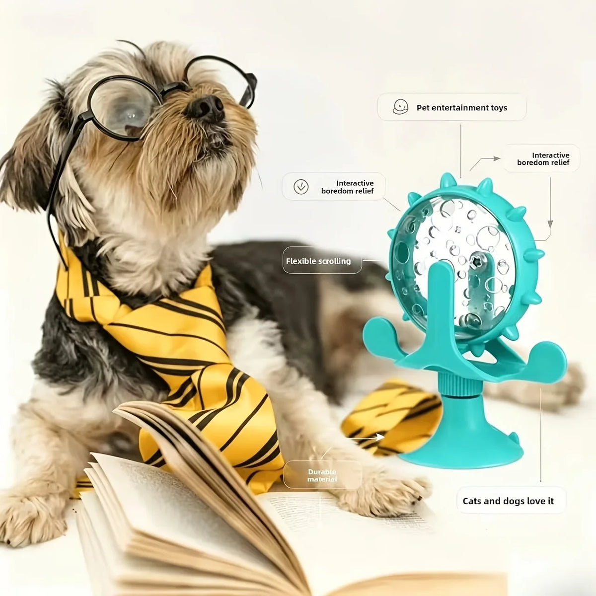 Pet Interactive Puzzle Toy with Strong Suction Cup, Rotating Wheel Treat Dispenser, Boredom Relief Chew Toy for Puppies and Cats