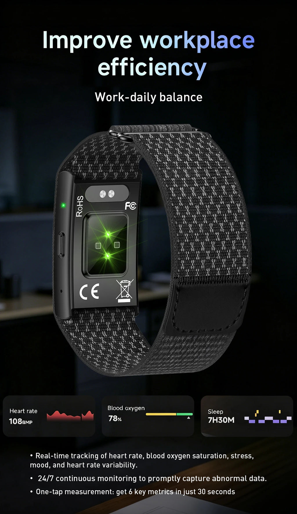 Heart Rate Monitor Smart Bracelet AI Recording 79 Languages 1GB Memory 160+ Modes IP67 Waterproof Sport Fitness Sports Band
