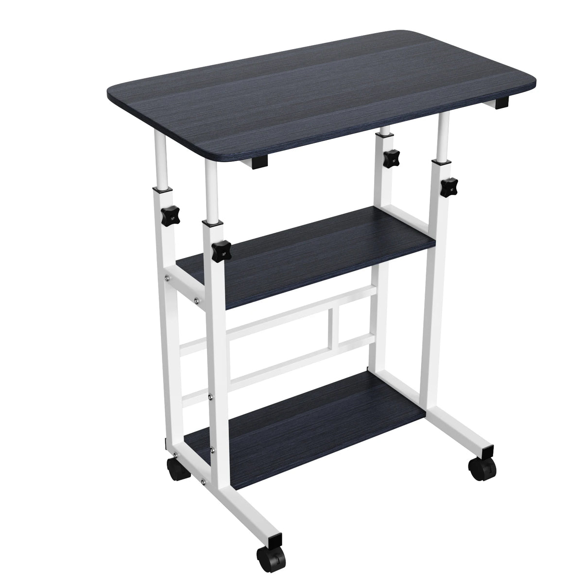 Side Table, Height-adjustable Computer Desk with Casters, 3 Shelves, Standing Desk for Bedroom, Living Room, 60x40x90cm