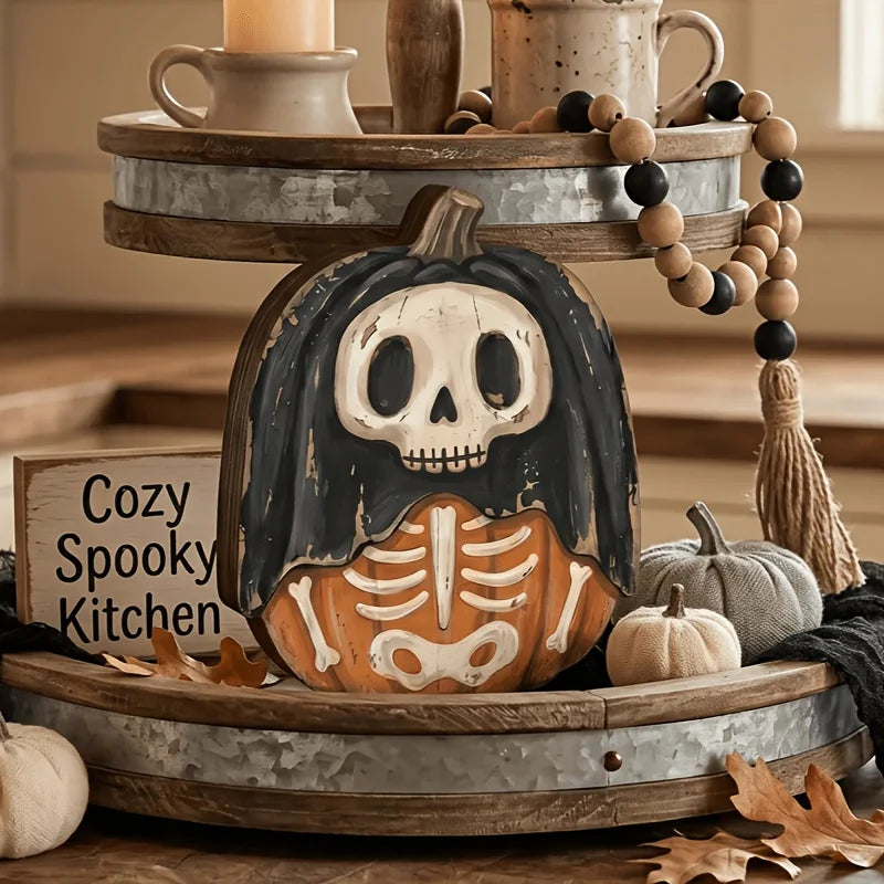 Halloween Wooden Blocks: ghosts, black cats, pumpkins, skulls, witches, owls, zombies, vampires.Shelf decor for autumn indoor ﻿
