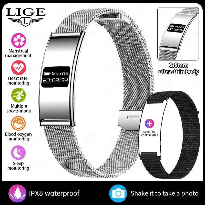 LIGE New 2.8mm Electronic Screen Smart Wristbands Heart Rate Blood Oxygen Monitor Smart Watch Waterproof Sports Fashion Bracelet