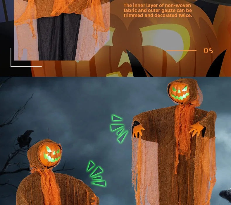 Halloween Decoration Luminous Demon Pumpkin Scarecrow Hanging Ornaments Turned Head Pumpkin Halloween Horror Home Decor Yard