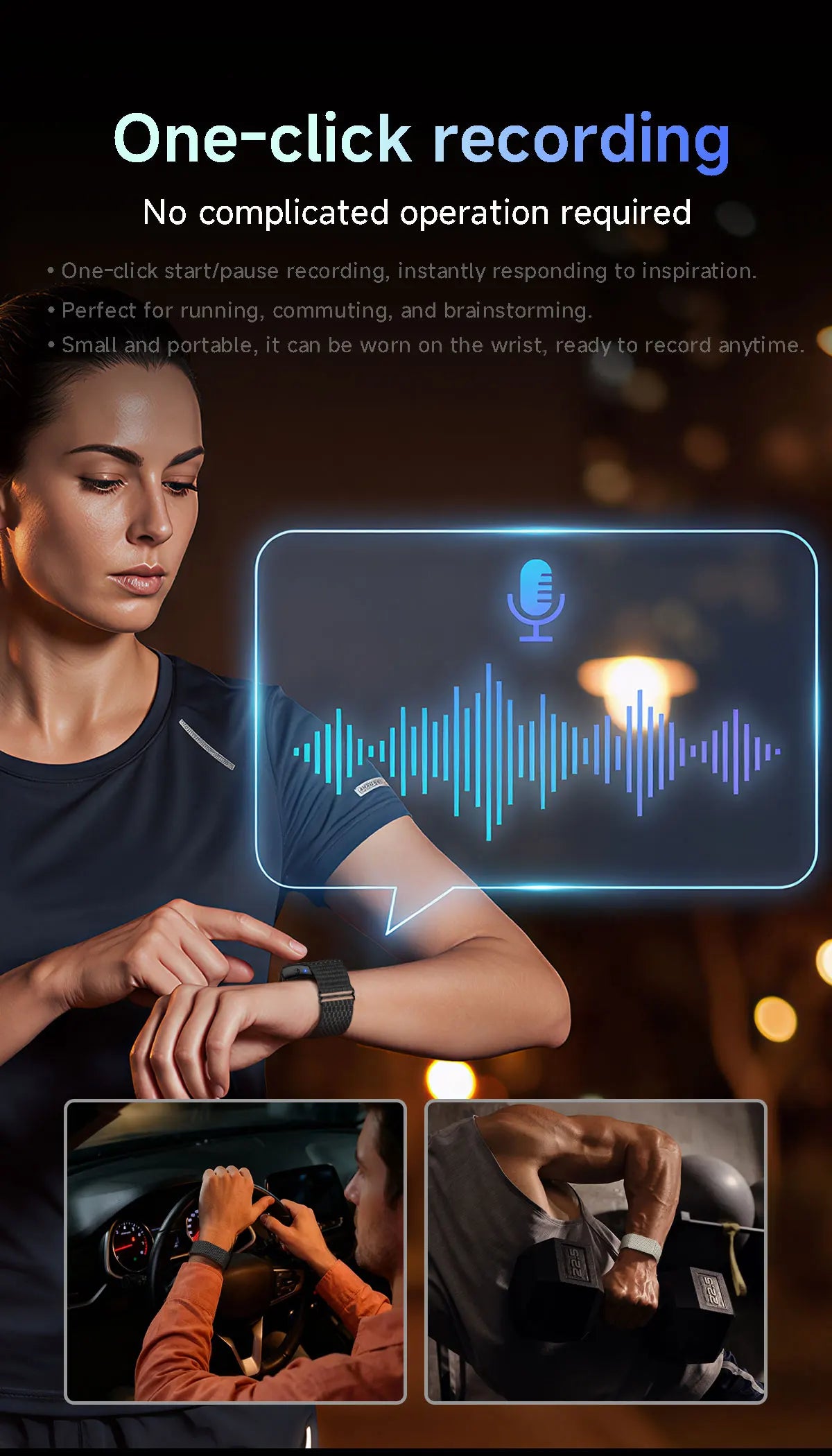 Heart Rate Monitor Smart Bracelet AI Recording 79 Languages 1GB Memory 160+ Modes IP67 Waterproof Sport Fitness Sports Band