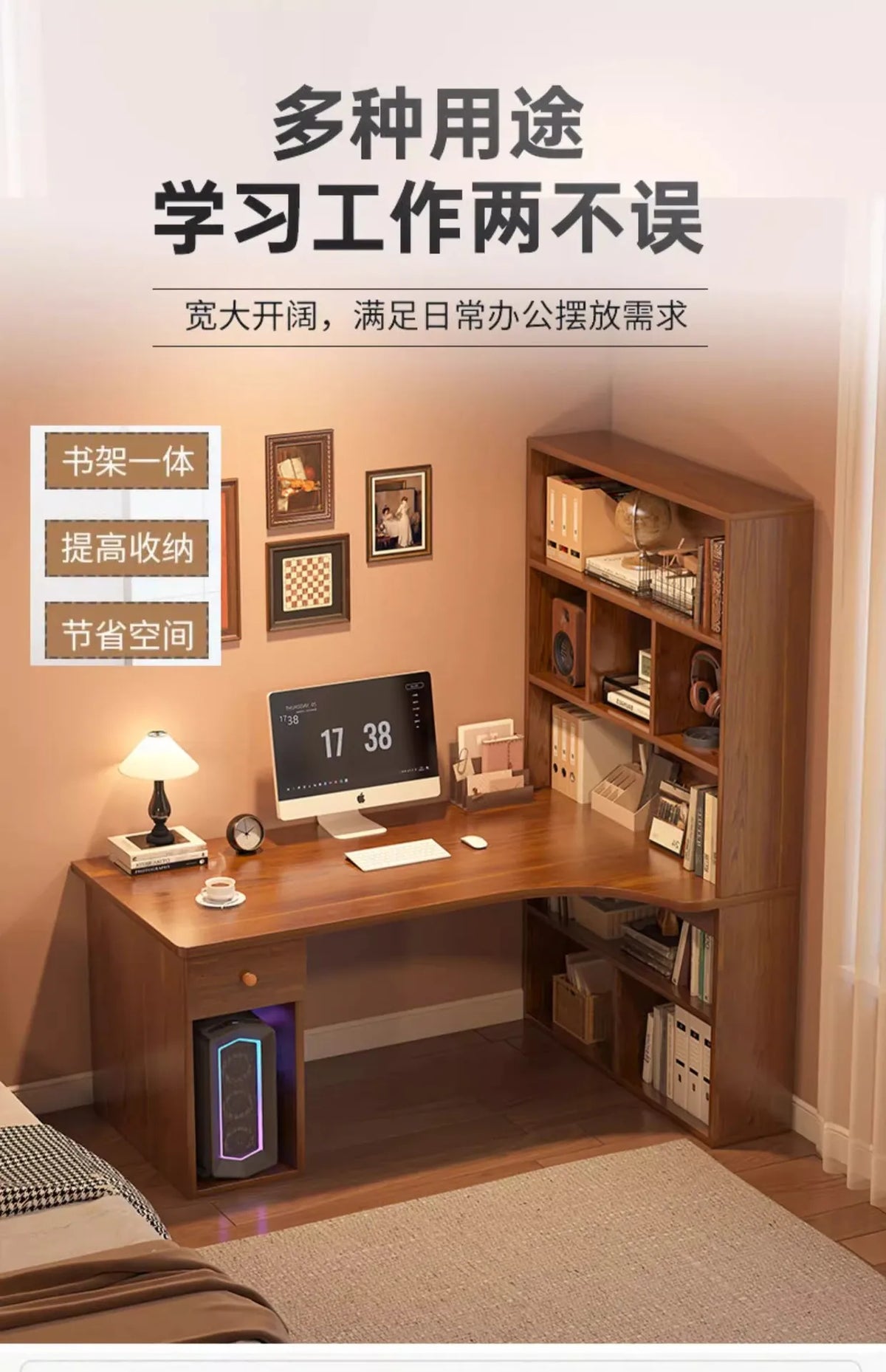 Large Computer Desk Bookshelf Corner Desks Home Desktop Computer Table L-shaped Long Writing Desks Double E-sports Gaming Table