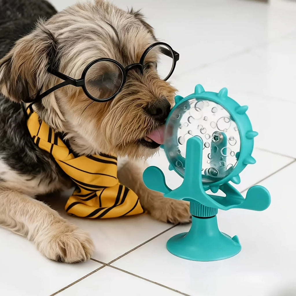 Pet Interactive Puzzle Toy with Strong Suction Cup, Rotating Wheel Treat Dispenser, Boredom Relief Chew Toy for Puppies and Cats
