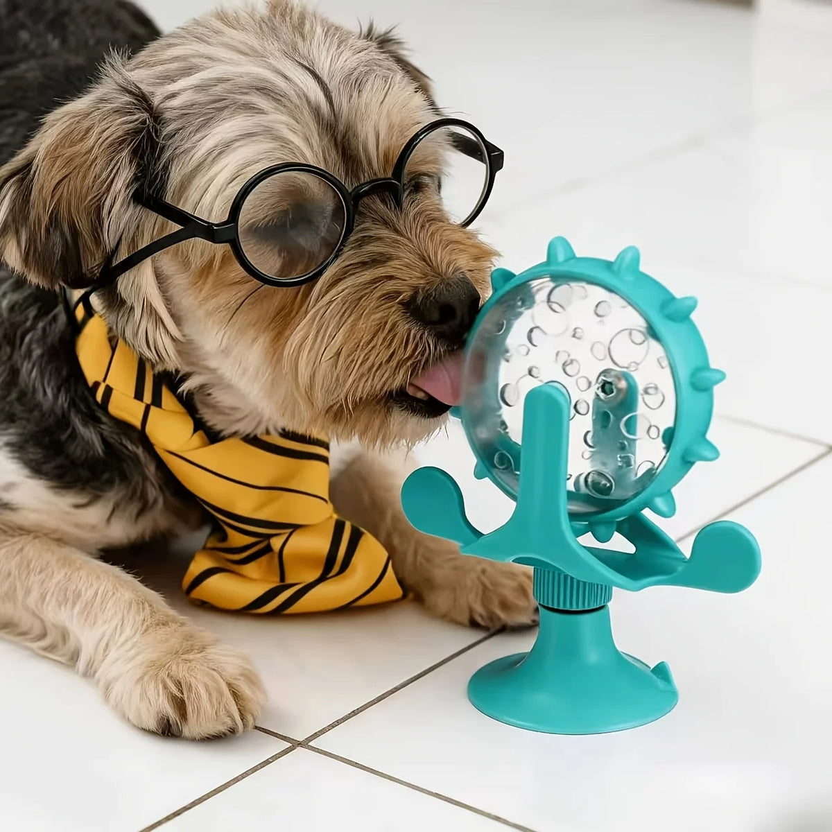 Pet Interactive Puzzle Toy with Strong Suction Cup, Rotating Wheel Treat Dispenser, Boredom Relief Chew Toy for Puppies and Cats