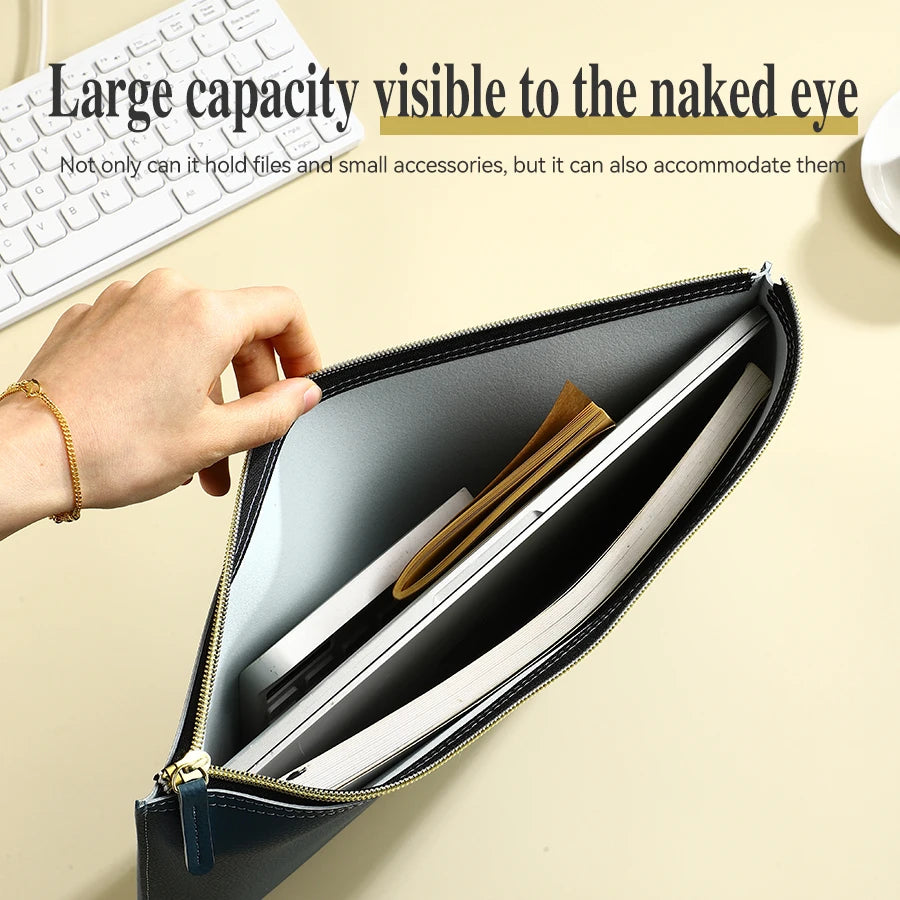 Leather Business A4 File Folder Zipper Document Bag Contract File Organizer Briefcase Portfolio,Bag For Contract/Invoice Storage