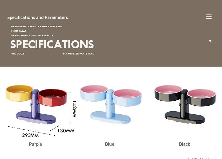 Pet supplies: Cat bowls/water bowls, dog bowls, tip-over resistant pet bowls, height adjustable.