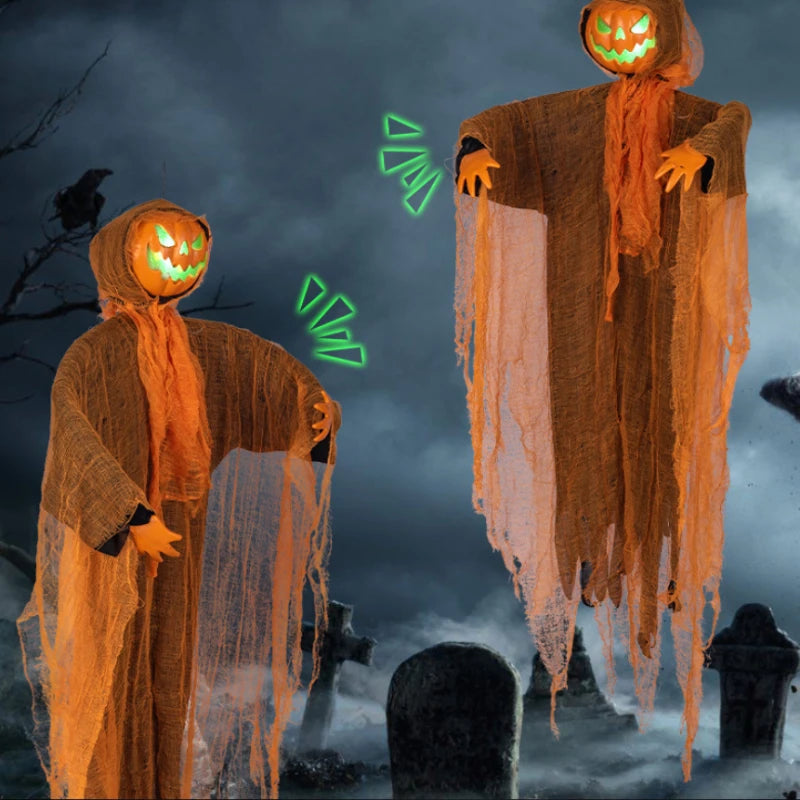 Halloween Decoration Luminous Demon Pumpkin Scarecrow Hanging Ornaments Turned Head Pumpkin Halloween Horror Home Decor Yard