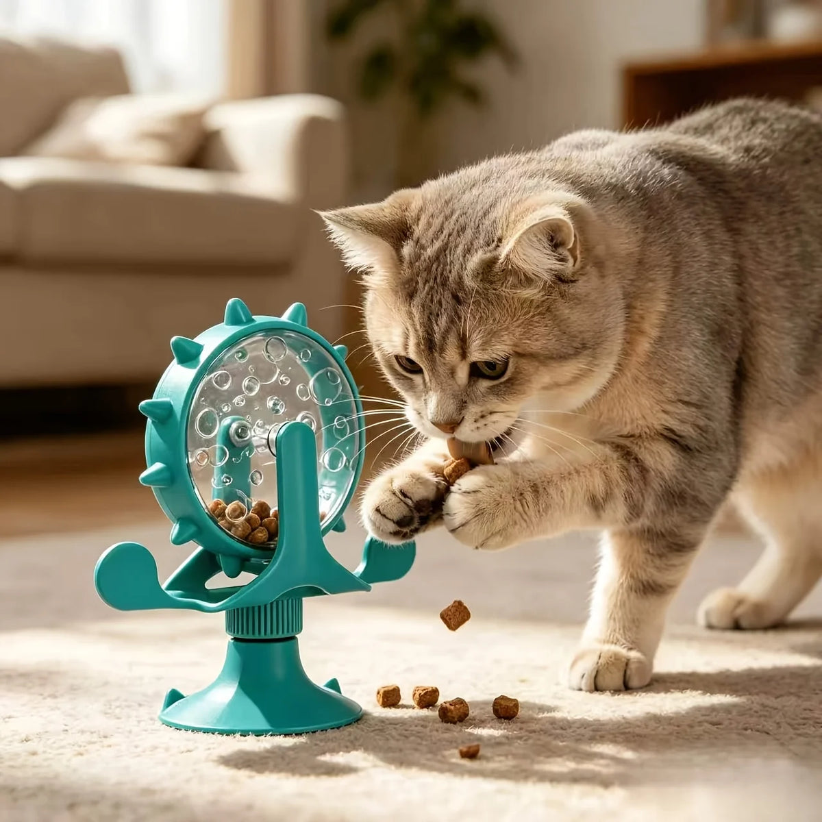 Pet Interactive Puzzle Toy with Strong Suction Cup, Rotating Wheel Treat Dispenser, Boredom Relief Chew Toy for Puppies and Cats