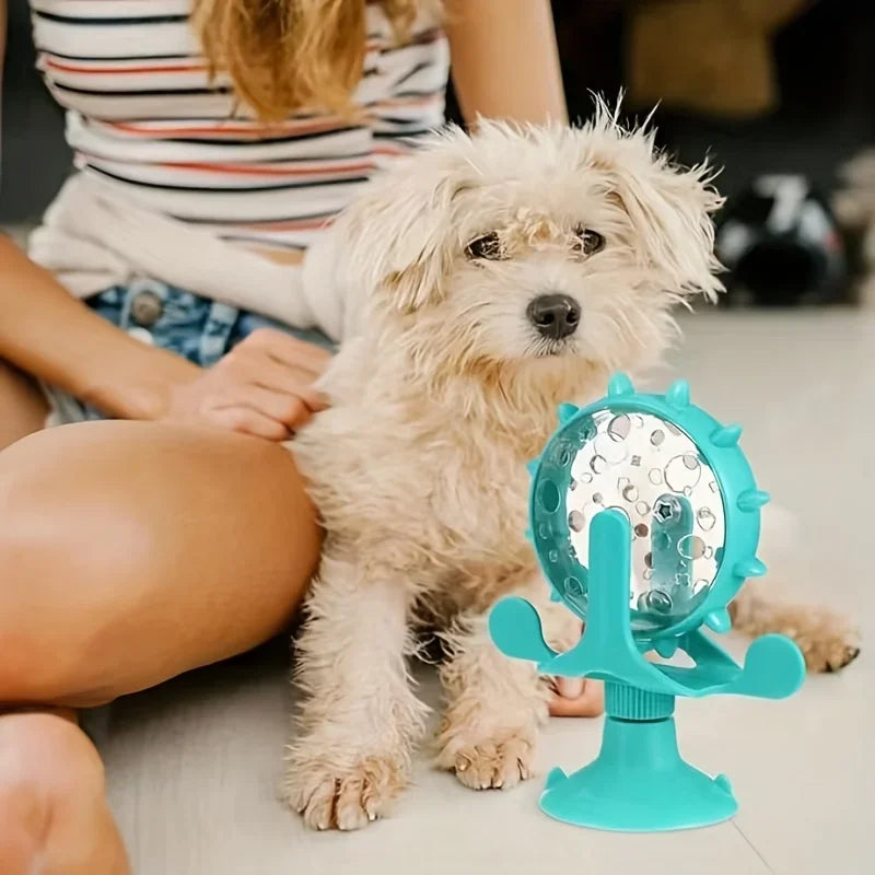 Pet Interactive Puzzle Toy with Strong Suction Cup, Rotating Wheel Treat Dispenser, Boredom Relief Chew Toy for Puppies and Cats
