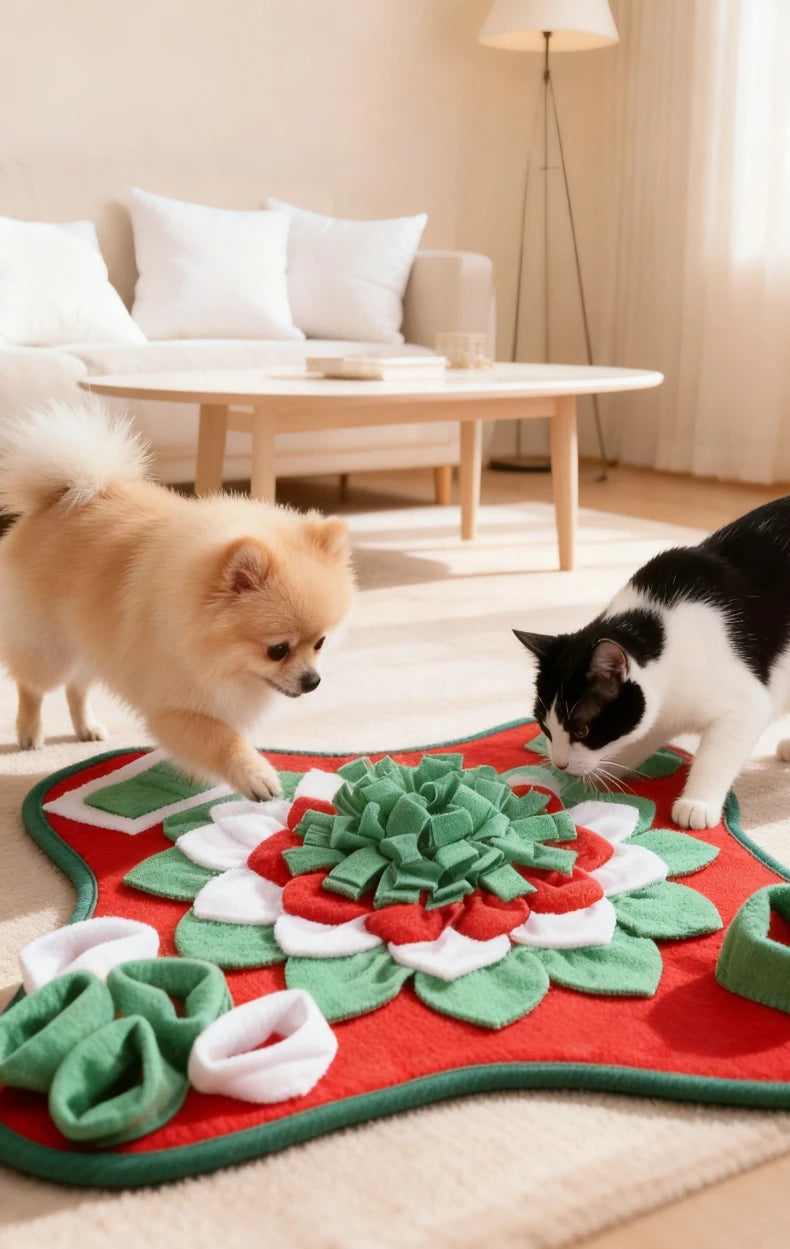 Pet Snuffle Mat for Dogs Cats, Interactive Foraging Feeding Mat, Non‑Slip Colorful Flower Shape Nosework Training Toy, Stress Re