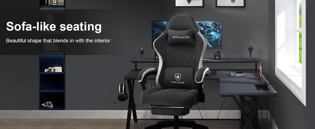 GTPLAYER Gaming Stuhl Ergonomischer Gaming Sessel Schreibtischstuhl mit Stoffoberfläche, Federsitzkissen, Verbindungsarmlehnen