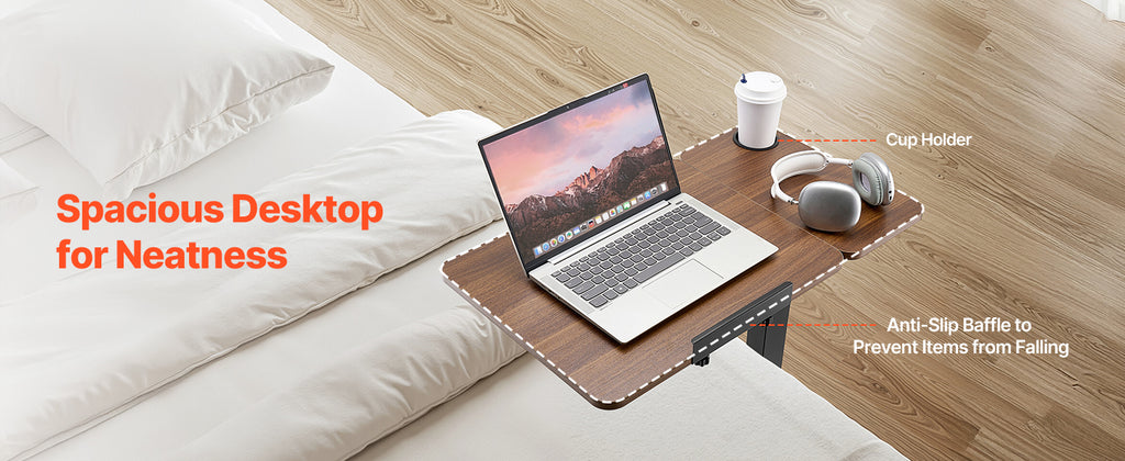 VEVOR Overbed Table Mobile Bed Side Table w/ Swivel Casters Height & Angle Adjustable Rolling Laptop Desk for Home Office Study