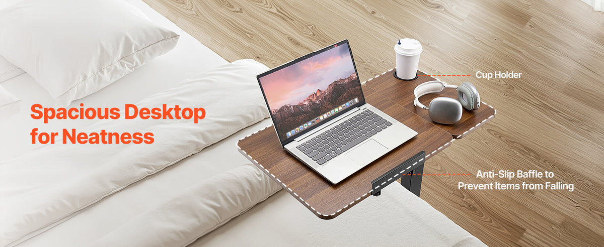VEVOR Overbed Table Mobile Bed Side Table w/ Swivel Casters Height & Angle Adjustable Rolling Laptop Desk for Home Office Study