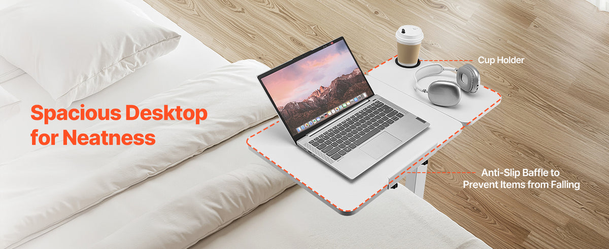 VEVOR Overbed Table Mobile Bed Side Table w/ Swivel Casters Height & Angle Adjustable Rolling Laptop Desk for Home Office Study