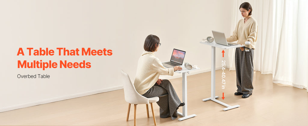 VEVOR Overbed Table Mobile Bed Side Table w/ Swivel Casters Height & Angle Adjustable Rolling Laptop Desk for Home Office Study
