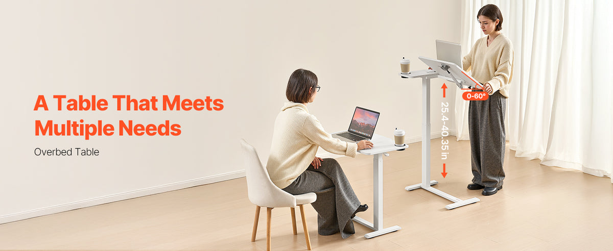 VEVOR Overbed Table Mobile Bed Side Table w/ Swivel Casters Height & Angle Adjustable Rolling Laptop Desk for Home Office Study