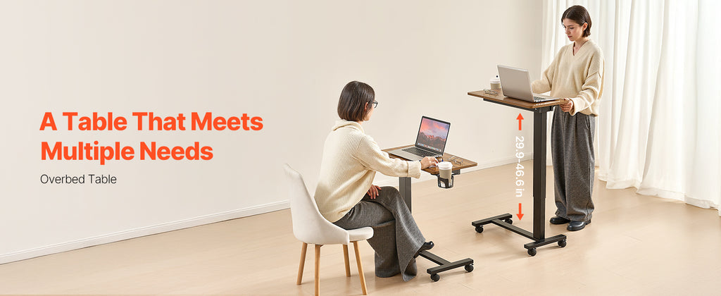 VEVOR Overbed Table Mobile Bed Side Table w/ Swivel Casters Height & Angle Adjustable Rolling Laptop Desk for Home Office Study
